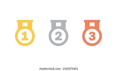 Winner. Certificate icon. Achievement badge. Quality mark. Premium quality. Award badge. First place. Second place. Third place. Achievement or award grant. Gold medal. Symbol of victory. Reward badge