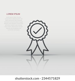 Winner with check mark icon in flat style. Rosette award vector illustration on white isolated background. Medal business concept.