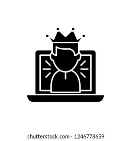 Winner in a computer game black icon, vector sign on isolated background. Winner in a computer game concept symbol, illustration 