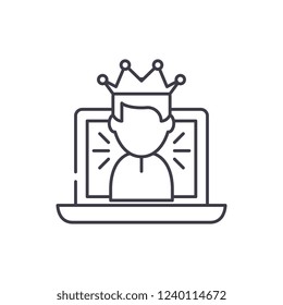 Winner in a computer game line icon concept. Winner in a computer game vector linear illustration, symbol, sign