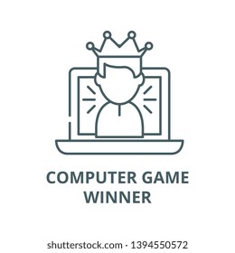 Winner in a computer game vector line icon, linear concept, outline sign, symbol