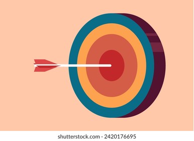 Winner concept. Arrow hitting its target in the center. Achieving a goal. Vector.