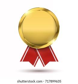 Winner concept. Blank golden medal isolated on white. Vector prize or trophy.