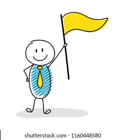 Winner concept with leader holding flag. Vector.