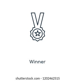 Winner concept line icon. Linear Winner concept outline symbol design. This simple element illustration can be used for web and mobile UI/UX.