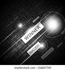 WINNER. Concept vector illustration. Word cloud with related tags and terms. Graphic tag collection. Wordcloud collage. 