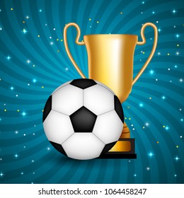 Winner Congratulations Background with Golden Cup and Football Ball. Vector Illustration. EPS10