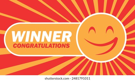 Winner congratulations concept vector design in yellow and red colors. happy and excited face facial expression. 