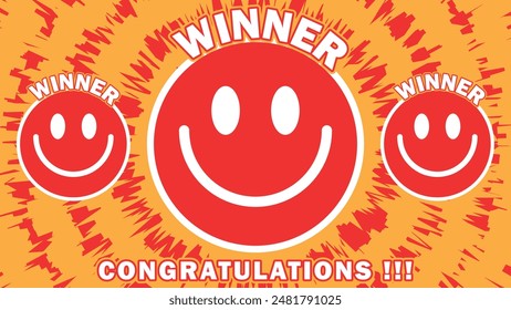 Winner congratulations concept vector design in yellow and red colors. happy and excited face facial expression. 