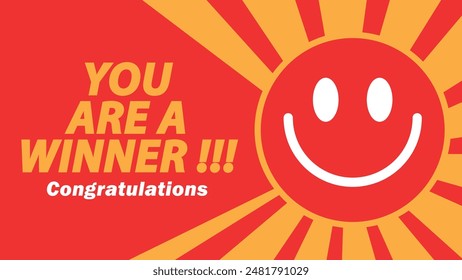 Winner congratulations concept vector design in yellow and red colors. happy and excited face facial expression. 