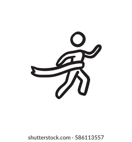 Winner crossing finish vector sketch icon isolated on background. Hand drawn Winner crossing finish icon. Winner crossing finish sketch icon for infographic, website or app.