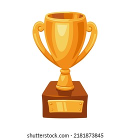 Winner cup in cartoon style, vector illustration. Award for first place in sports game. Golden trophy to the winner of the competition. Isolated element on a white background. Graphic icon of prize