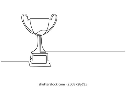 Sieger Cup Continuous Line Icon, Sieger-Trophäe durchgehende einzeilige Icon-Zeichnung. Prämientrophäe Cup einzeilige Vektorgrafik im Doodle-Stil. Champions Feier Kontur lineares Vorzeichen Design