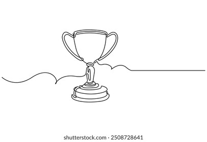 Sieger Cup Continuous Line Icon, Sieger-Trophäe durchgehende einzeilige Icon-Zeichnung. Prämientrophäe Cup einzeilige Vektorgrafik im Doodle-Stil. Champions Feier Kontur lineares Vorzeichen Design
