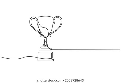 Winner Cup Continuous Line Icon, Winner trophy continuous one line icon drawing. Award trophy cup single line vector illustration in doodle style. Champions celebration contour linear sign design