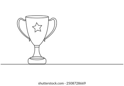 Winner Cup Ícone de Linha Contínua, Winner troféu contínuo um desenho de ícone de linha. Award trophy cup single line vetor ilustração em estilo doodle. Design de sinal linear de contorno de celebração de campeões