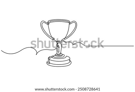 Winner Cup Continuous Line Icon, Winner trophy continuous one line icon drawing. Award trophy cup single line vector illustration in doodle style. Champions celebration contour linear sign design