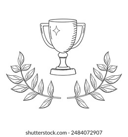 Winner cup in doodle style. Linear illustration of competition award. Championship award diploma design element.