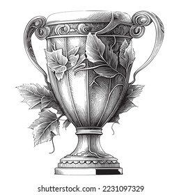 Winner cup engraved hand drawn sketch Vector illustration.