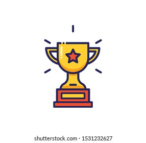 Winner cup, first place with golden bowl cup. Trophy with a star. Prize, achievement and rewards. Earn points online business. Vector trendy filled outline icon illustration design