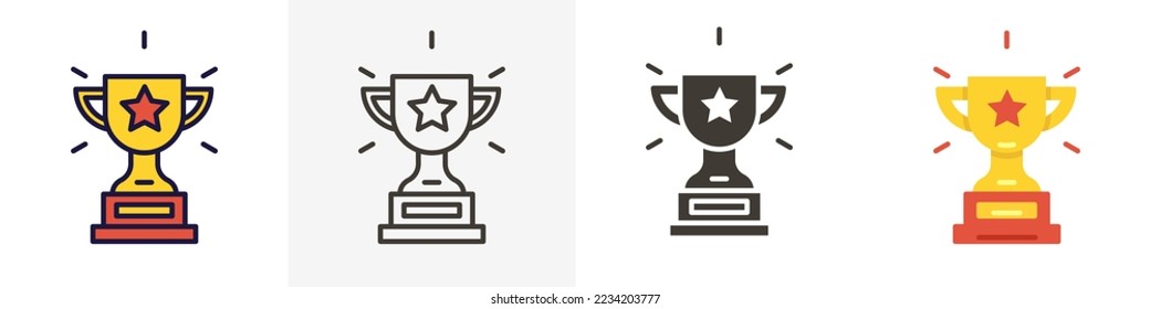 Winner cup, first place with golden bowl cup. Trophy with a star. Prize, achievement and rewards. Earn points online business. Vector trendy icon illustration design in 4 different styles