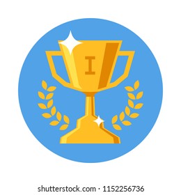 Winner Cup. Flat Design vector icon. Trophy, Prize on blue background