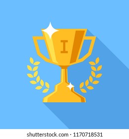 Winner Cup. Flat Design vector icon. Trophy, Prize on blue background with shadow