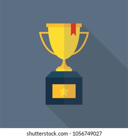 Winner cup flat icon with long shadow isolated on grey background. Simple cup in flat style, vector illustration.