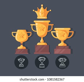 Winner Cup Flat Icons. Reward illustration in cartoon style.