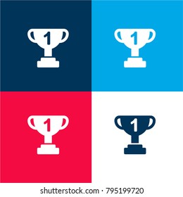 Winner cup four color material and minimal icon logo set in red and blue