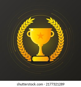 Winner cup in gold color with confity on white background. Vector illustration.