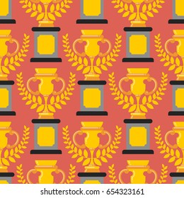 Winner cup gold seamless pattern. Prize of championship ornament. Tournament award background