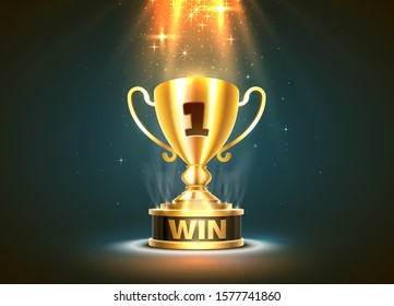 Winner cup gold sign. object on a dark background. Vector illustration