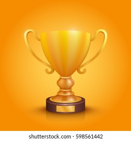 Winner cup gold sign. object on a orange background, Vector illustration