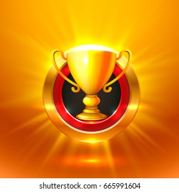 Winner cup gold sign. object on a orange background, Vector illustration