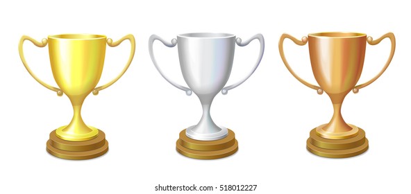 Winner cup gold, silver and bronze set. Trophy icons on a white background, Vector illustration