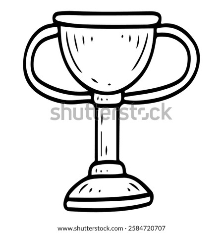 Winner cup with handles. Hand drawn doodle illustration. Prize, trophy. Award for victory in sports games. Ceremonial presentation of a memorable object. Win. Vector line art.