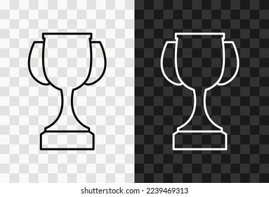 Copa del Ganador, icono de línea modificable vectorial de alta calidad. Icono de contorno de la copa ganadora aislado en fondo oscuro y transparente claro para el diseño de la interfaz de usuario.