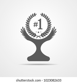 Winner cup icon in flat design. Vector illustration. Gray trophy sign on light background