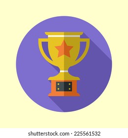 Winner cup icon. Long shadow flat design. Vector illustration.