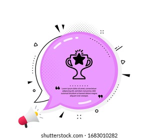 Winner cup icon. Quote speech bubble. Sport Trophy with Star symbol. Victory achievement or Championship prize sign. Quotation marks. Classic victory icon. Vector