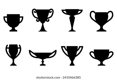 Juego de iconos de copa ganadora. Colección de símbolos de trofeo de campeón, signo de premio deportivo. Premio ganador, concepto ganador de la celebración campeona aislado de fondo blanco. Ilustración vectorial de victoria de recompensa
