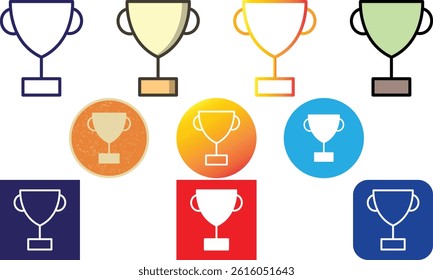 Winner Cup Icon Set – Trophy Icons in Flat Style
Collection of colorful winner cup and trophy icons, perfect for awards, achievements, and competitions. Includes editable vector designs for web, print