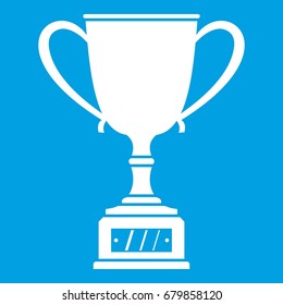 Winner cup icon white isolated on blue background vector illustration