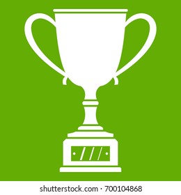 Winner cup icon white isolated on green background. Vector illustration