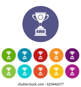 Winner cup icons set in circle isolated flat vector illustration