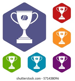 Winner cup icons set rhombus in different colors isolated on white background