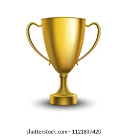 Winner cup isolated. Golden trophy on white  background. Vector illustration. 