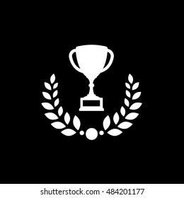 Winner Cup With Laurel Wreath Flat Icon On Black Background