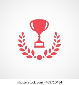 Copa Ganadora Con Icono Llanto Rojo De Laurel En Fondo Blanco